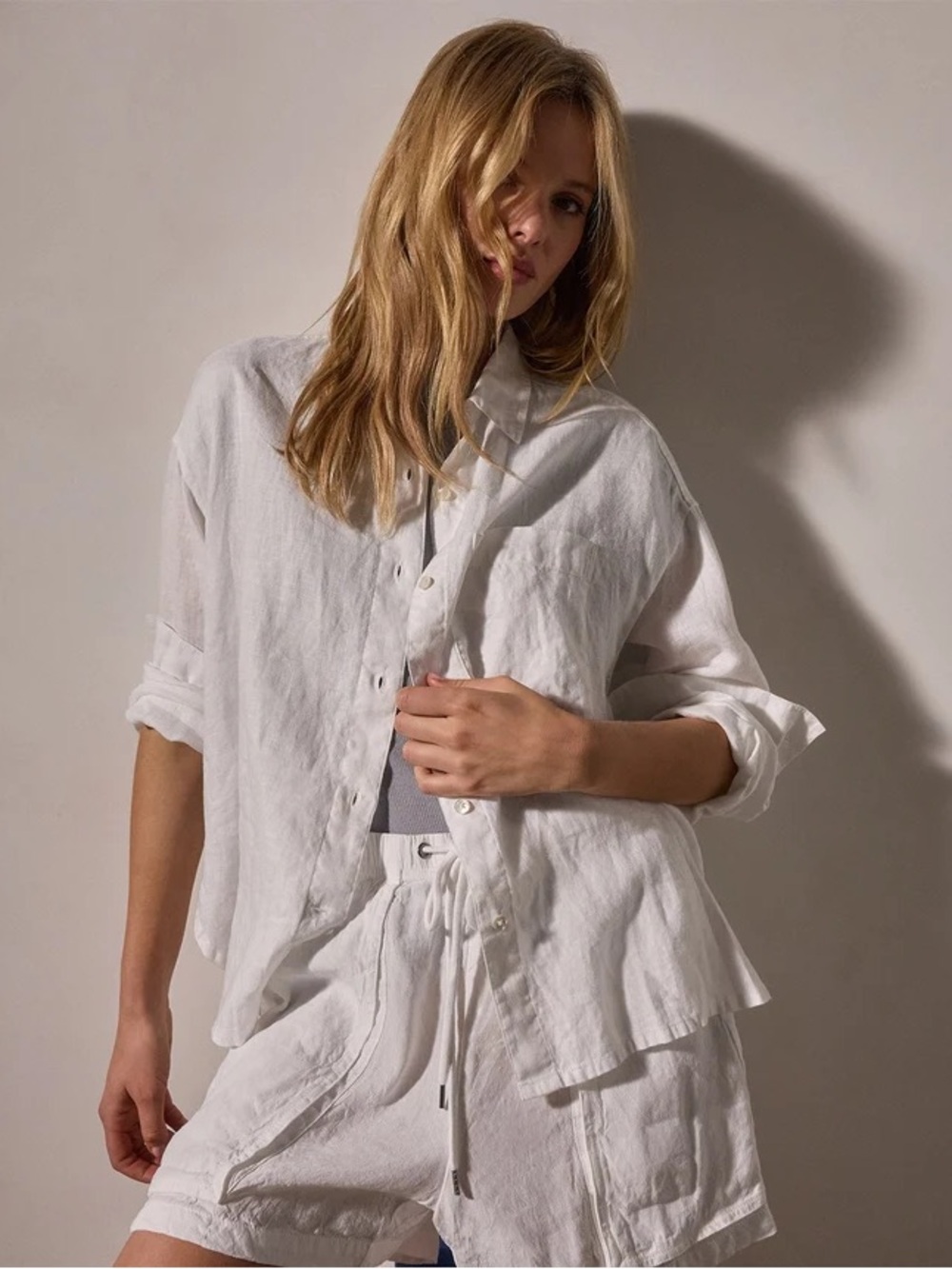 James Perse Oversized White Linen Button Down